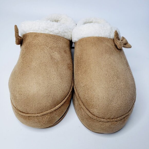 NWT Kooba Tan Bow Front Furry Ankle Memory Foam Slippers XL - Picture 2 of 8